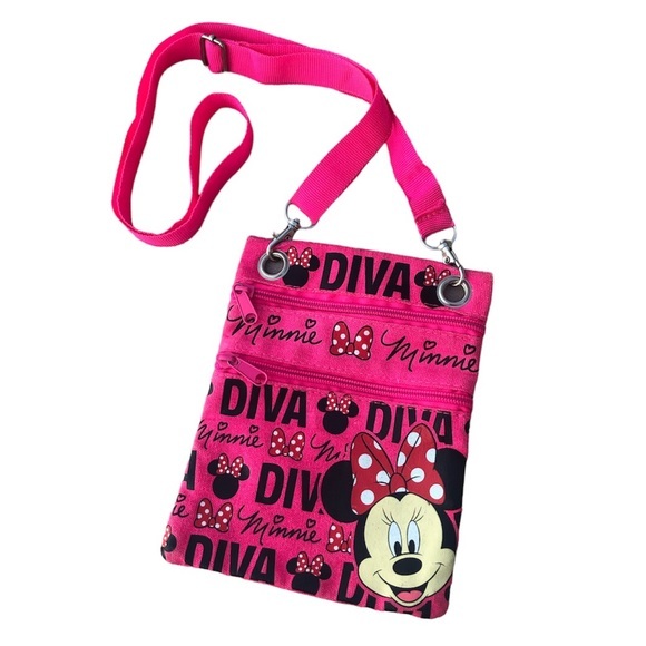 Disney's Minnie Mouse"Glam" Cross-Body Passport Purse Shoulder Bag, Neon Pink - Picture 1 of 11